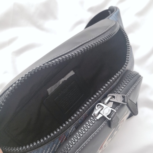 New Coach Track Belt Bag With Plaid Print And Coach Stamp Midnight CH109 $378 - Picture 3 of 4